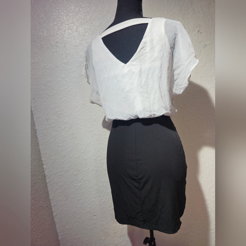 Sweet Storm Black And White Pencil Skirt Dress Womens Small Ruffle Top image 6